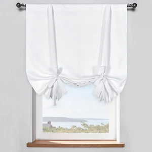 DONREN Pure White Balloon Shades Room Darkening Kitchen Window Curtain - Adjusta - Picture 1 of 12