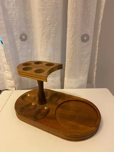 Vintage 5 Tobacco Pipe Holder Stand Storage Rack Display Carved Wood Round Tin - Bild 1 von 9
