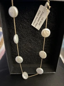 14k Yellow Gold Fresh Water Pearl Station Necklace NEW - Picture 1 of 7