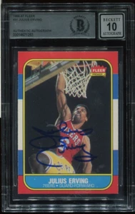 NBA HOF JULIUS ERVING DR. J signed autographed 1986 FLEER CARD BECKETT 10 (BAS) - Picture 1 of 2