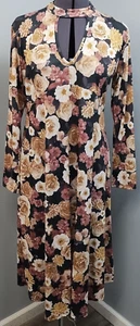 Blue Belle Maternity Dress Women 14 Multi Floral Choker Neck Peplum Hem Tie Back - Picture 1 of 15