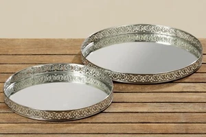 Dekotablett Kerzenteller Spiegelteller Metall silber 2er Set - Bild 1 von 1