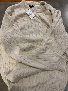 J. Crew Cream Cable-knit Cotton Cropped Crewneck Sweater Size Large - Picture 1 of 3