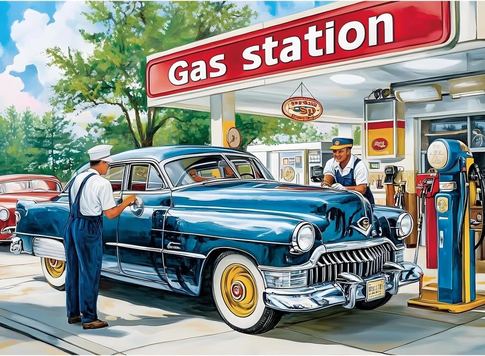 Rompecabezas 500 Piezas Estilo Retro 500 Piezas Rompecabezas para Adultos Coche y Comida Foto 1 de 4