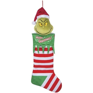 25" Animated Musical Big Head Grinch Christmas Stocking Holiday Hanging Decor - Picture 1 of 7