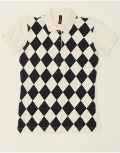 SUN68 Womens Polo Shirt Small White Argyle/Diamond Cotton CA14 - Picture 1 of 4