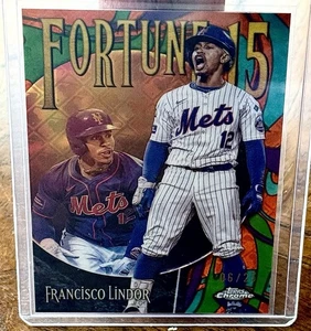 2025 Topps Chrome Fortune 15 Lindor Orange Refractor /25 Mets OG Breaks Cert🔥 - Picture 1 of 2