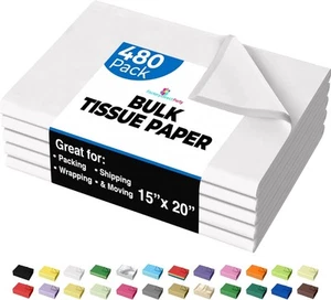 White Tissue Paper for Gift Bags - 15" X 20" Bulk 15" x 20", - Picture 1 of 6