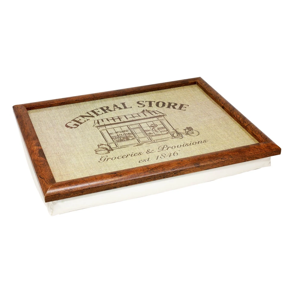 SIFCON Wooden Lap Tray Cushioned Padded Base General Print Laptop Dinner Serving Tray