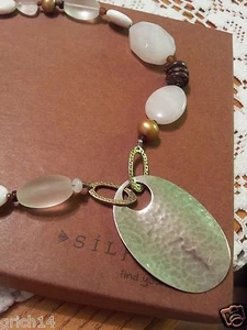 Silpada SS PENDANT, SHELL BRASS MOTHER OF PEARL WHITE JADE NECKLACE  N1899  - Picture 1 of 3