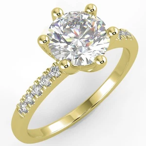 1.06 Ct Round Cut SI1/D Solitaire Pave Diamond Engagement Ring 14K Yellow Gold - Picture 1 of 6