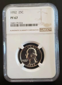 1952 Silver Washington Quarter 25C, Graded PF67 - Picture 1 of 2