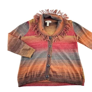 Seventh Avenue Womens Multicolor Striped Fringe Sweater Cardigan Size XL boho - Picture 1 of 4