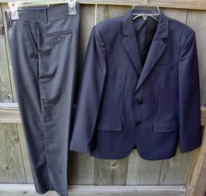 Boys 2 piece navy suit jacket and gray pants/Sizes 12 and 14 - Picture 1 of 4