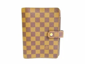 Auth LOUIS VUITTON Damier Brown Leather Document Holders Agenda MM #6869 - Picture 1 of 12