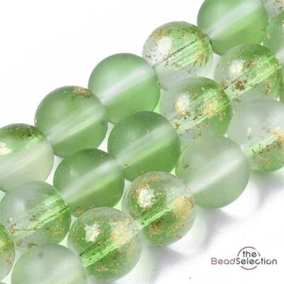 THEBEADSELECTION 100 FROSTED GLITTER ROUND GLASS BEADS GREEN 6mm JEWELLERY MAKING FR14