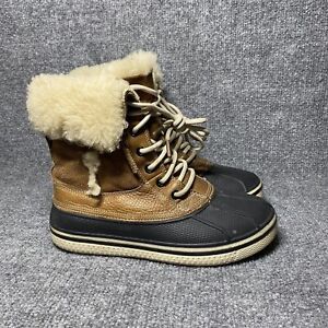 Crocs AllCast Luxe Boots Womens 6 Brown Black Faux Fur Lace Up Winter Waterproof