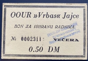 0.50 DM, Deutsche Mark)OOUR Vrbas Jajce,Bosnia ex Yugoslavia, voucher for dinner - Picture 1 of 2
