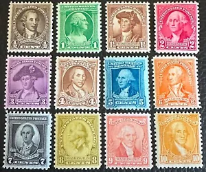 Estampillas de Estados Unidos de 1932 Scott #704-715 emisión bicantenal de Washington MNH OG - Imagen 1 de 2