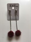 ELENA EARRINGS - DROP EARRINGS WITH BURGUNDY POM POMS