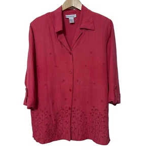 Camisa Dressbarn Mujer Seda Lino Talla Grande 14/16W Floral Bordada Oficina Trabajo - Imagen 1 de 4