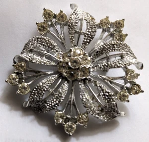 Vintage Silver Tone Rhinestone Brooch - Picture 1 of 14