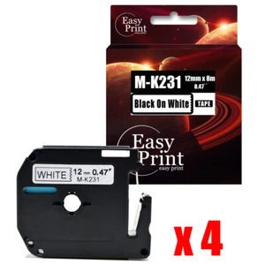 4 piezas Etiqueta MK231 negra sobre blanca compatible con cinta Brother P-Touch 12 mm x 8 m - Imagen 1 de 1