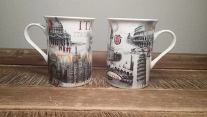Paar Carloni & Co Italia Italy Fine China Porzellan Souvenir Tee Kaffeetasse - Bild 1 von 8