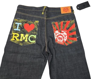 Jeans Red Monkey Ribete Ksohoh Denim I Love RMC Tsunami Rising Sun 38 x 34 Nuevos con Etiquetas - Imagen 1 de 19