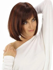 RENERSHOW kurze burgunderfarbene Highlight Bob Perücke Pony rot Pixie Damen Synthetik täglich - Bild 1 von 8