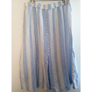 Ann Taylor Loft Blue & White Striped Linen Blend Pull On A-Line Midi Skirt sz XL - Picture 1 of 6