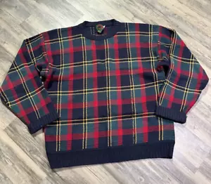 Vtg Boston Traders Plaid Sweater 90s Men's 2XLT Tall Hong Kong Cotton Ramie - Picture 1 of 6