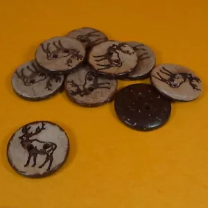 Brown Natural - 2 Hole Coconut Shell Buttons (9 per bag) (18mm x 2mm) Elk/Deer - Picture 1 of 4