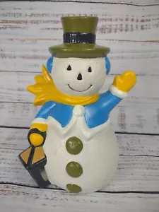 Vintage Keramikform Schneemann winkt mit Laterne beleuchtet Weihnachten 9" hoch bemalt - Bild 1 von 13