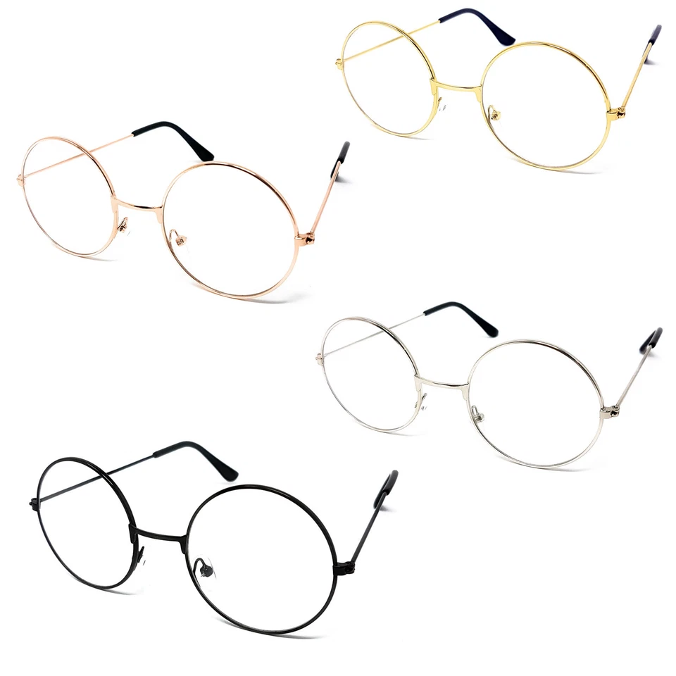 ADULTS/KIDS Round Clear Lens Glasses Wizard Hippie Frame Novelty Fancy Dress UK - Image 1 of 1