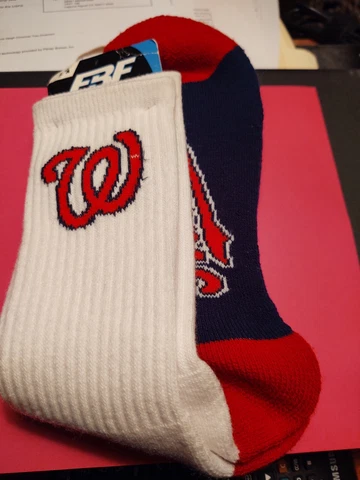 Washington Nationals Crew Socks Large Size 10 to 13 White Cover