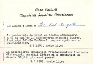 Rumänien, 1987, Pressekonferenz Einladung - Tschechoslowakei Kulturhaus - Bild 1 von 1