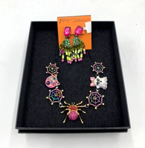 Betsey Johnson Halloween Charm Necklace w/ Skeleton Hand Drop Earrings #J1031 - Picture 1 of 4