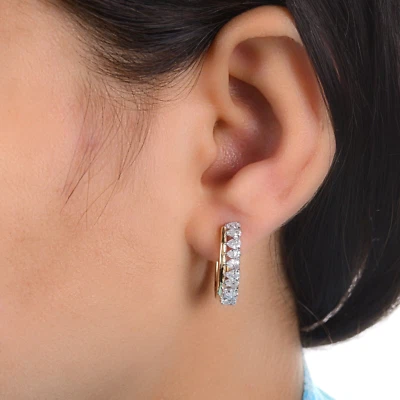 2.01 Ct Lab Grown CVD Pear Diamond Huggie Earrings 14k White/Yellow Solid Gold - Image 1 of 4