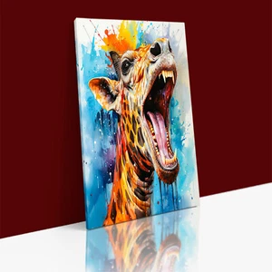 GIRAFFE DISGUSTEDLY SHOWS HIS TEETH WATERCOLOR Abstract Canvas Wall Art Print - Picture 1 of 9