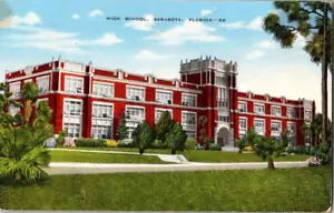 Cartolina Liceo Sarasota Florida Diviso Retro Lino 1930-1945 - Foto 1 di 2