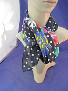 WOMAN'S LARGE SCARF BLACK BACKGROUND W VIBRANT FLORAL MOTIF - 33 1/2" BY 34  1/2 - Picture 1 of 7