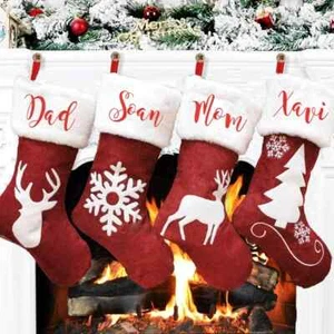 Personalised Christmas Stocking Embroidered Xmas Luxury Sack Santa Deluxe - Picture 1 of 3