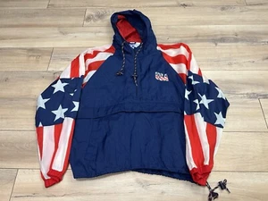 Vintage Pro Spirit Jacket Mens L USA Olympic Stars Navy Windbreaker Track 90s A+ - Picture 1 of 7