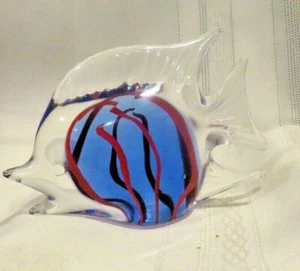 Hand Blown Art Glass Blue And Red Angel Fish 4 1/2" long x 3 1/4" tall - Picture 1 of 6