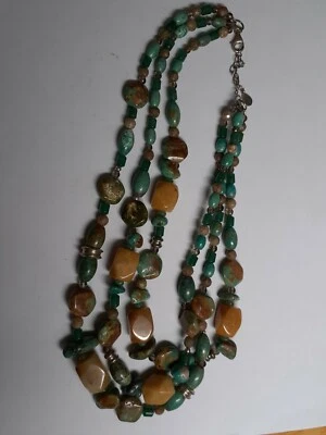 Collar Multi Hilo Barse Turquesa Cuentas Plata de Ley 925 18" Foto 1 de 4