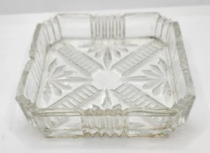 Vintage Square Clear Cut Glass Ashtray - Picture 1 of 2