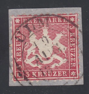 Württemberg, 3 Kr. karmin, Minr. 26, Briefstück, großer Zweikreisstempel ULM - Bild 1 von 1