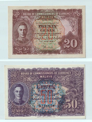 Malaya& british Adminstration 1941, 50 , 20 Cents , UNC Cover
