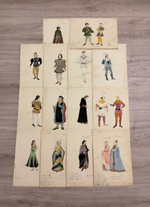 1961 Set of 14 Original Hand-Drawn Theatrical Costume Design Sketches Theatre - Picture 1 of 21